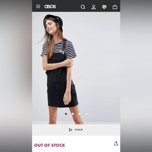 ASOS DESIGN denim overall dress in washed black size UK 12